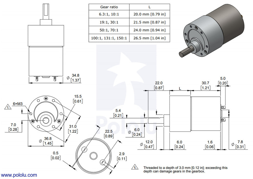 100:1 Metal Gearmotor 37Dx57L mm 24V (Helical Pinion)