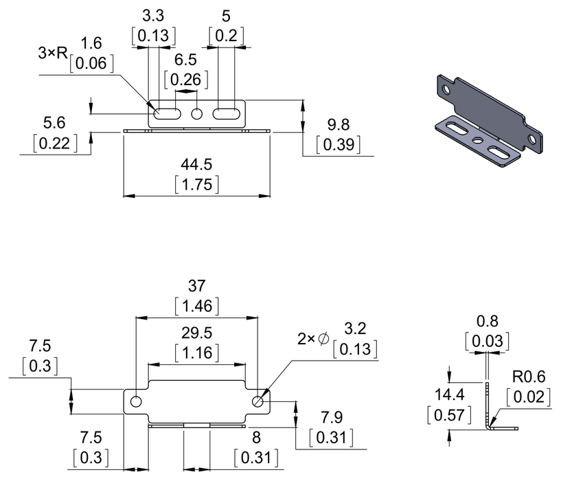 Bracket Pair for Sharp GP2Y0A02, GP2Y0A21, and GP2Y0A41 Distance Sensors - Parallel
