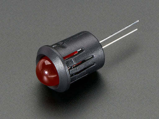 10mm Plastic Bevel LED Holder with red LED installed