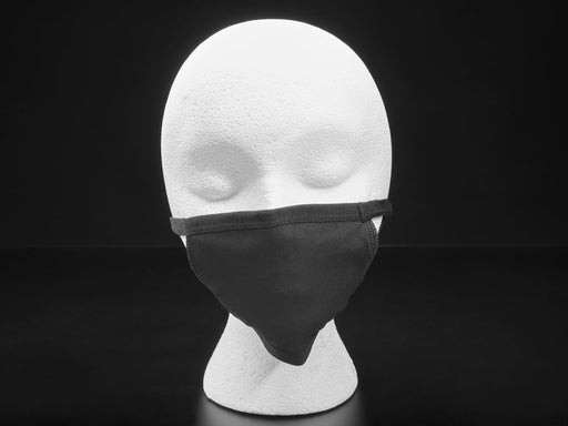 Black cloth face mask shown on a mannequin