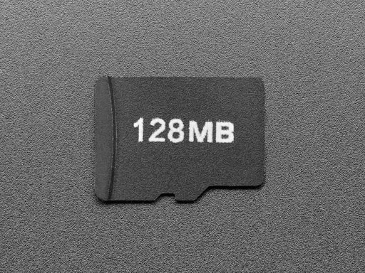 Angled shot of small microSD card 128MB