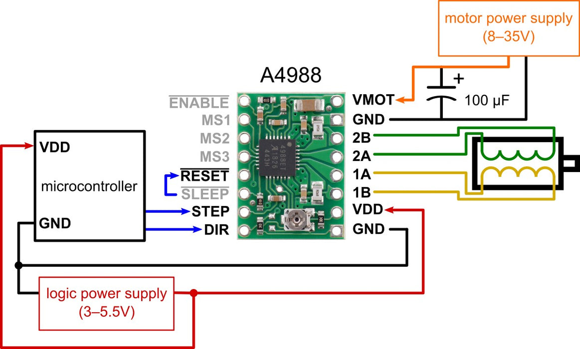 A4988 Stepper Motor Driver Carrier (Bulk, No Header Pins)