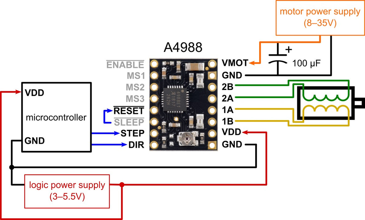 A4988 Stepper Motor Driver Carrier, Black Edition (Bulk, No Header Pins)