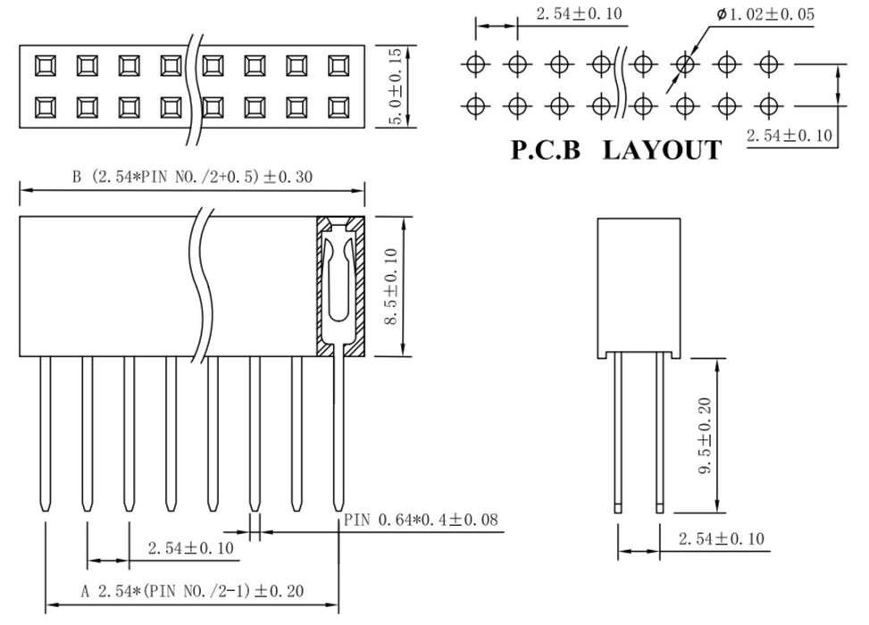 Stackable 0.100″ Female Header for TI-RSLK MAX: 2x19-Pin, Straight