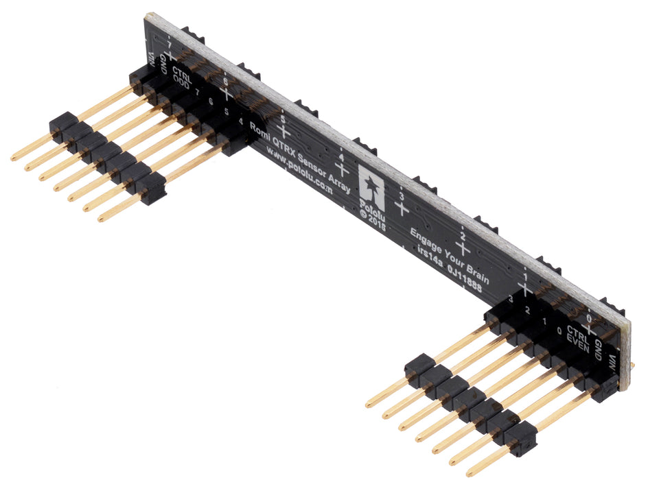 8-Channel QTRX Sensor Array for Romi/TI-RSLK MAX (Through-Hole Pins Soldered)