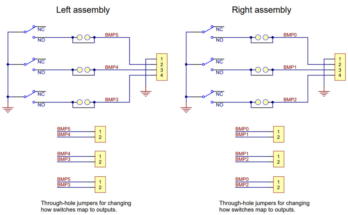 Right Bumper Switch Assembly for Romi/TI-RSLK MAX (Through-Hole Pins Soldered)