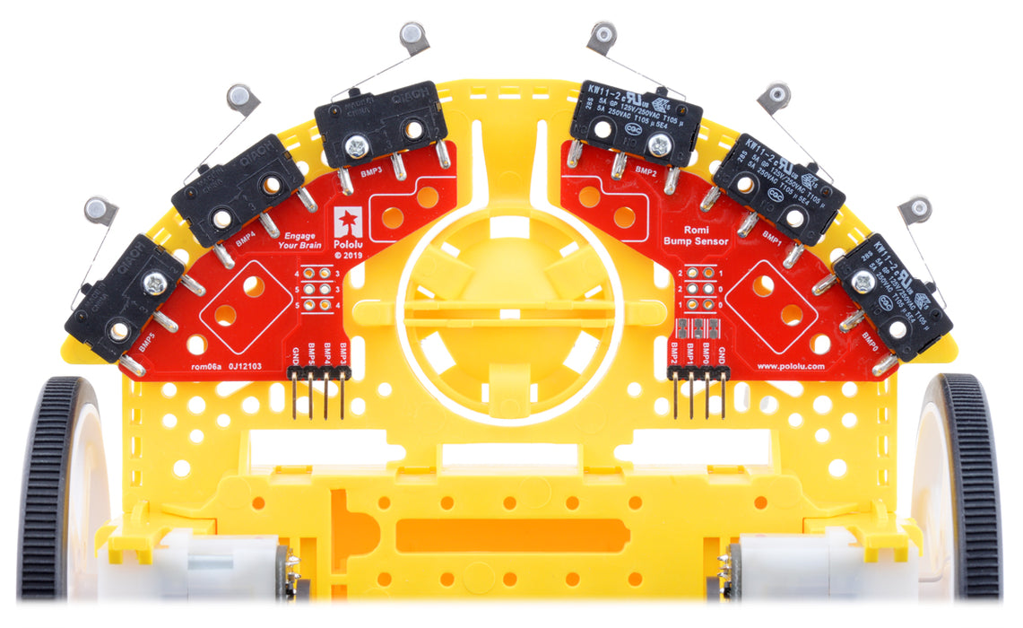 Right Bumper Switch Assembly for Romi/TI-RSLK MAX (Through-Hole Pins Soldered)