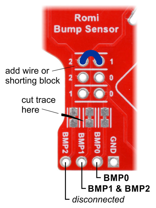 Left Bumper Switch Assembly for Romi/TI-RSLK MAX (Through-Hole Pins Soldered)