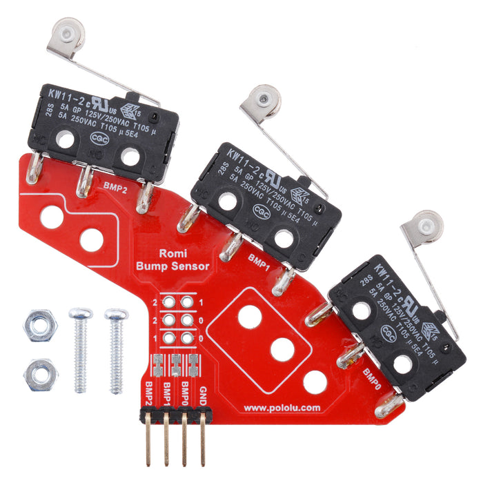 Right Bumper Switch Assembly for Romi/TI-RSLK MAX (Through-Hole Pins Soldered)