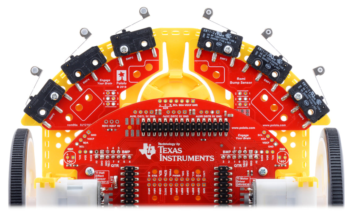 Right Bumper Switch Assembly for Romi/TI-RSLK MAX (Through-Hole Pins Soldered)