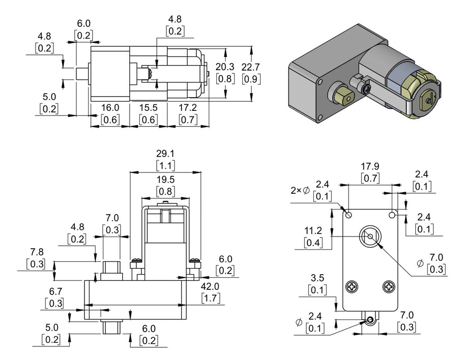 228:1 Plastic Gearmotor, Offset Output