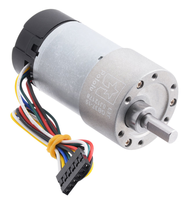 19:1 Metal Gearmotor 37Dx68L mm 12V with 64 CPR Encoder (Helical Pinion)