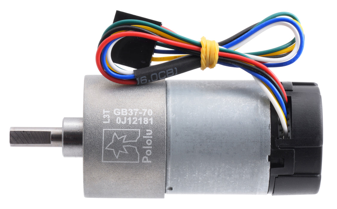 70:1 Metal Gearmotor 37Dx70L mm 12V with 64 CPR Encoder (Helical Pinion)