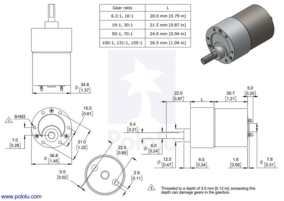 150:1 Metal Gearmotor 37Dx57L mm 12V (Helical Pinion)