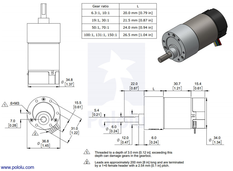 19:1 Metal Gearmotor 37Dx68L mm 24V with 64 CPR Encoder (Helical Pinion)