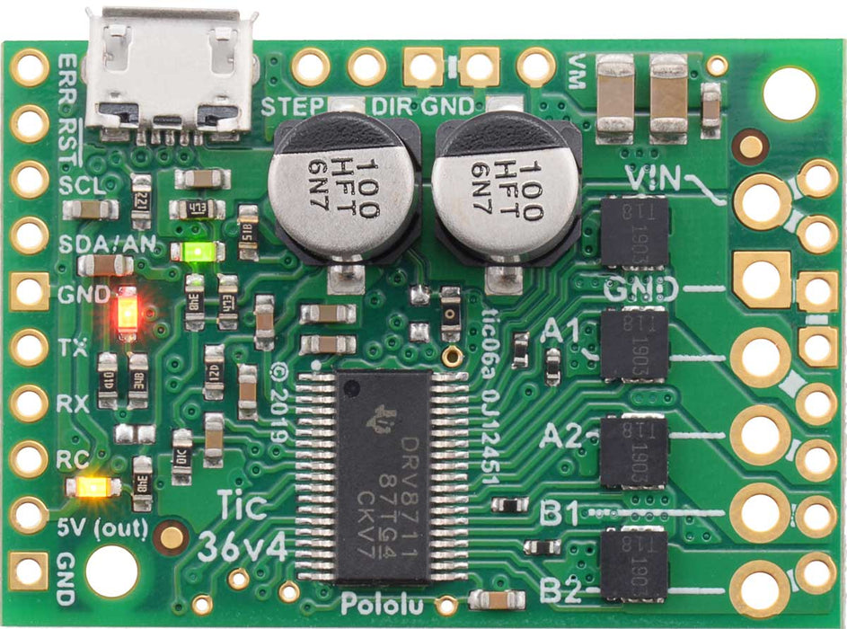 Tic 36v4 USB Multi-Interface High-Power Stepper Motor Controller (Connectors Soldered)