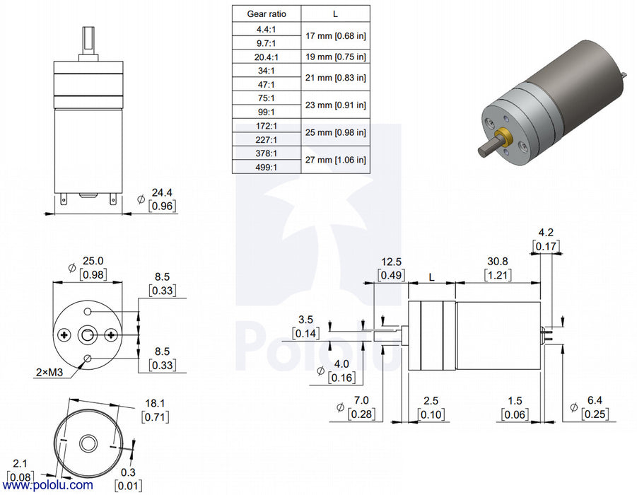 227:1 Metal Gearmotor 25Dx56L mm MP 12V