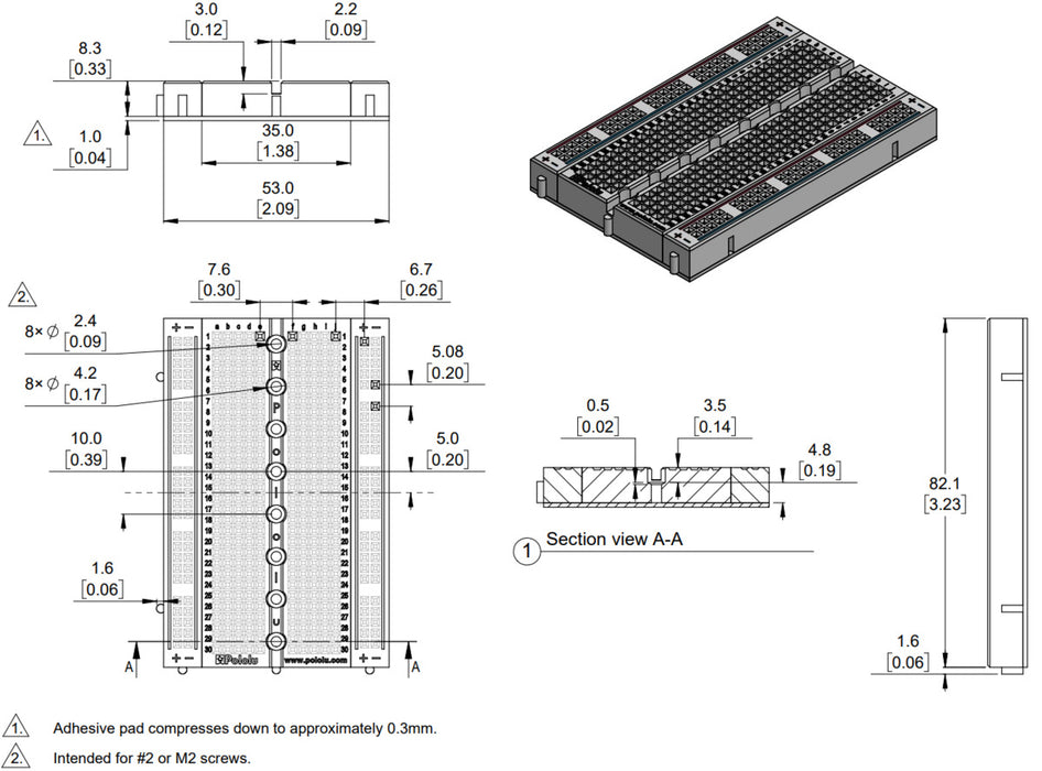 Pololu 400-Point Breadboard with Mounting Holes