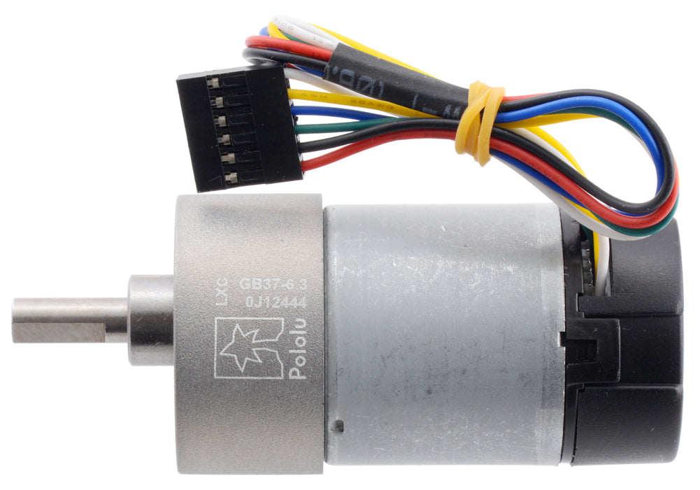 6.3:1 Metal Gearmotor 37Dx65L mm 12V with 64 CPR Encoder (Helical Pinion)