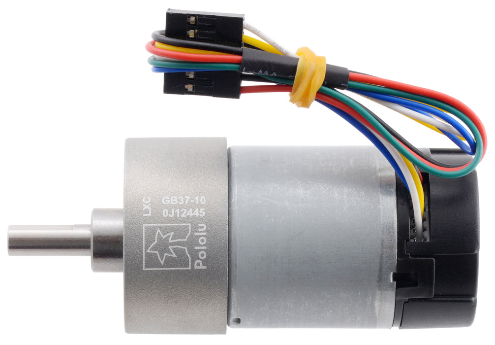 10:1 Metal Gearmotor 37Dx65L mm 12V with 64 CPR Encoder (Helical Pinion)