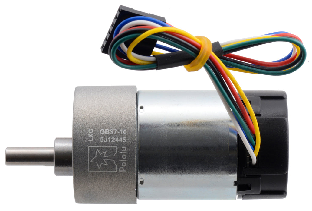 10:1 Metal Gearmotor 37Dx65L mm 24V with 64 CPR Encoder (Helical Pinion)