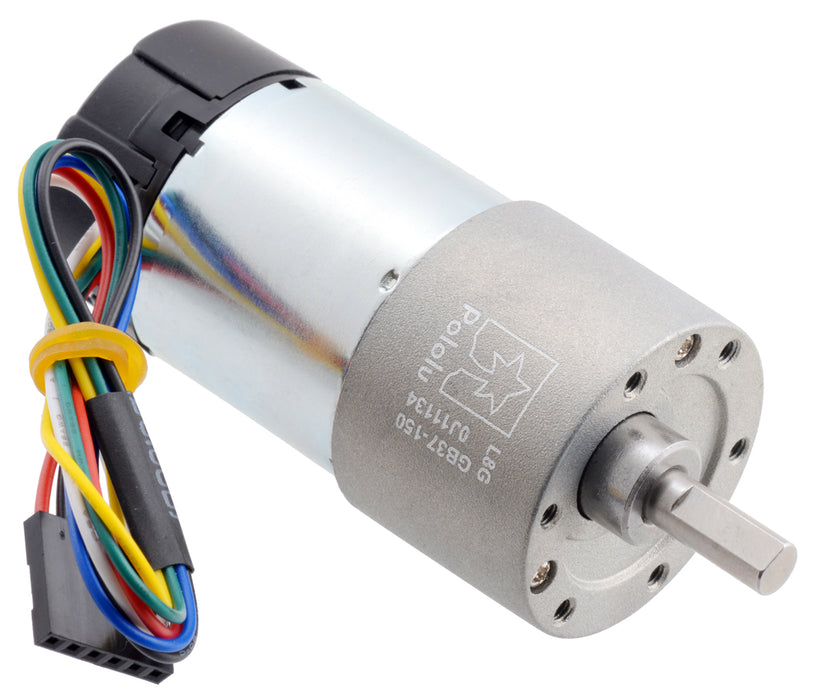 150:1 Metal Gearmotor 37Dx73L mm 24V with 64 CPR Encoder (Helical Pinion)