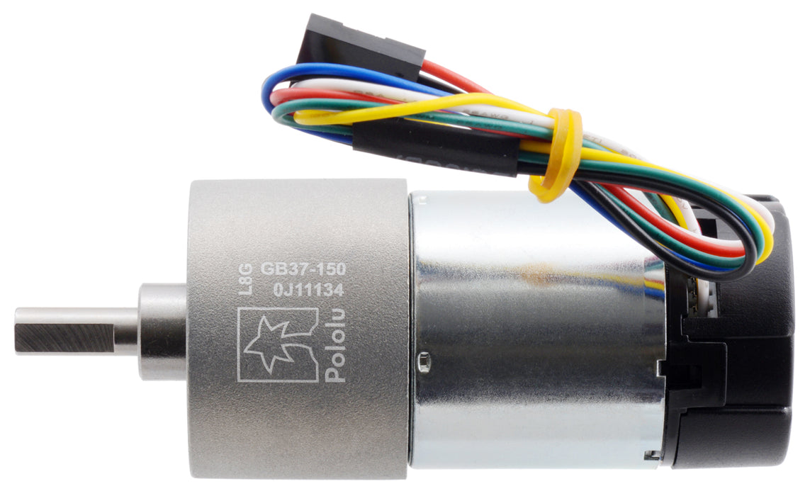 150:1 Metal Gearmotor 37Dx73L mm 24V with 64 CPR Encoder (Helical Pinion)