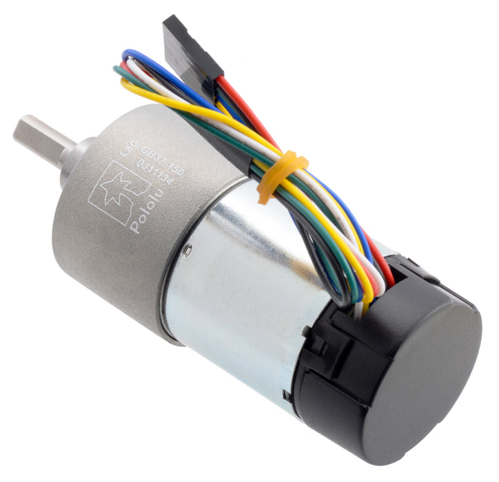 150:1 Metal Gearmotor 37Dx73L mm 24V with 64 CPR Encoder (Helical Pinion)