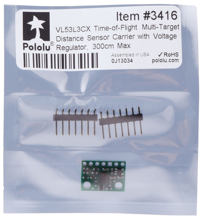 VL53L3CX Time-of-Flight Multi-Target Distance Sensor Carrier with Voltage Regulator, 500cm Max