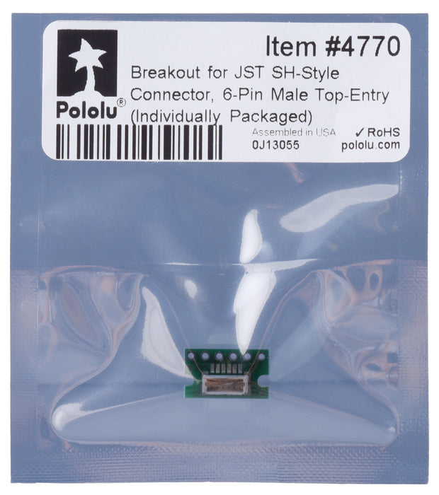 Breakout for JST SH-Style Connector, 6-Pin Male Top-Entry (Individually Packaged)