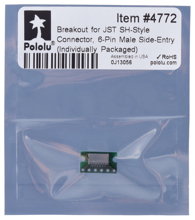 Breakout for JST SH-Style Connector, 6-Pin Male Side-Entry (Individually Packaged)