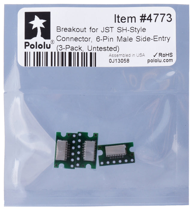 Breakout for JST SH-Style Connector, 6-Pin Male Side-Entry (3-Pack, Untested)