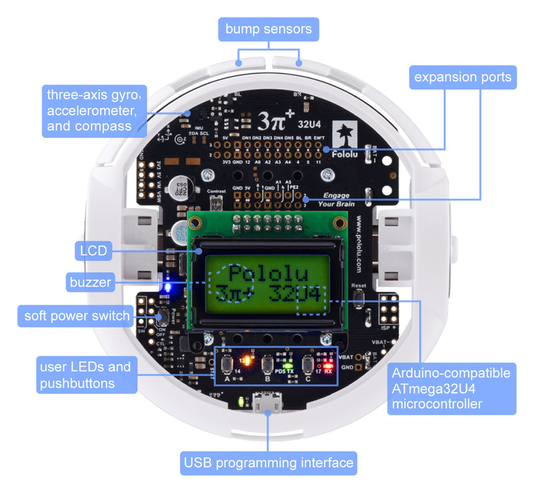 3pi+ 32U4 Robot - Hyper Edition (15:1 HPCB Motors), Assembled