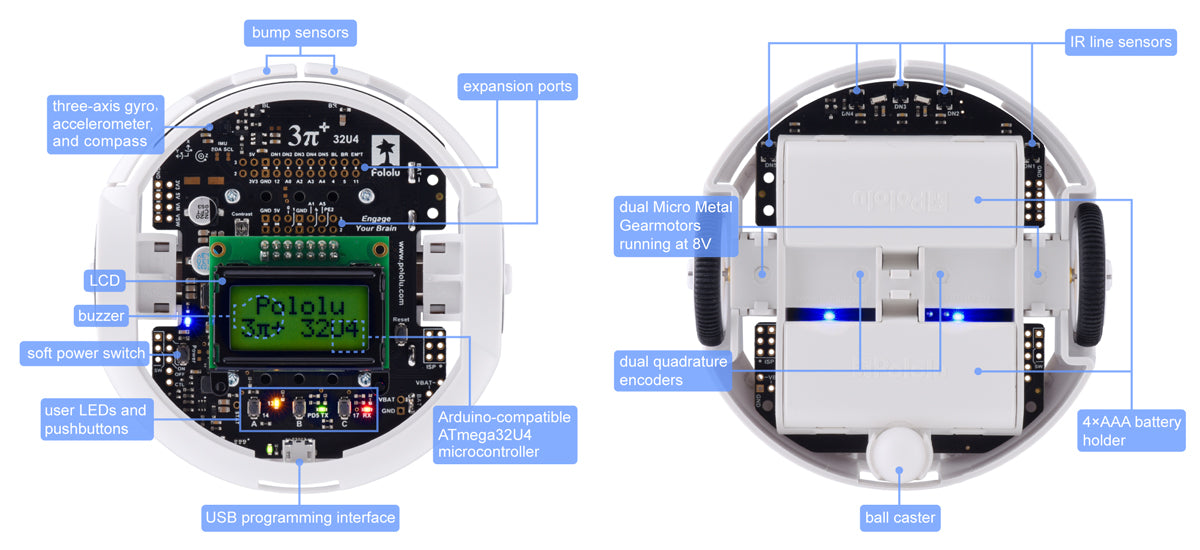 3pi+ 32U4 Robot Kit with 75:1 LP Motors (Turtle Edition Kit)