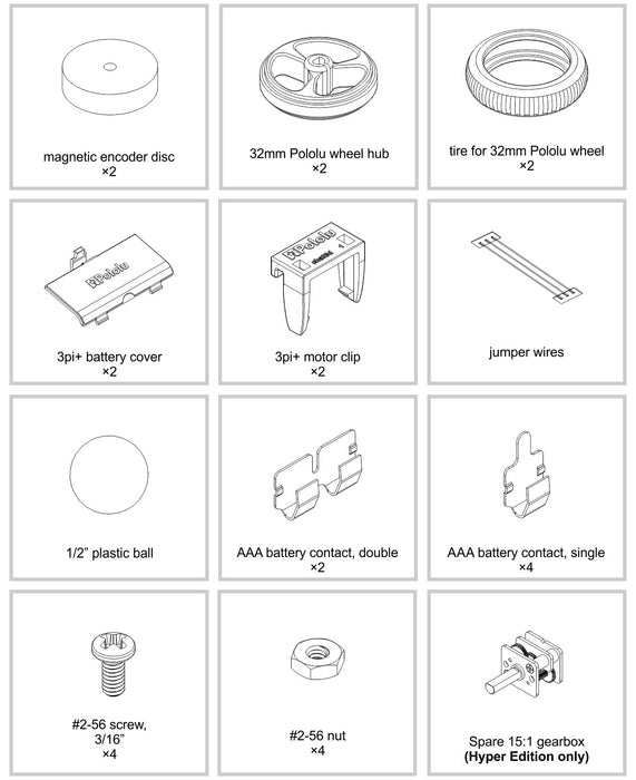 3pi+ 32U4 Robot Kit with 15:1 HPCB Motors (Hyper Edition Kit)