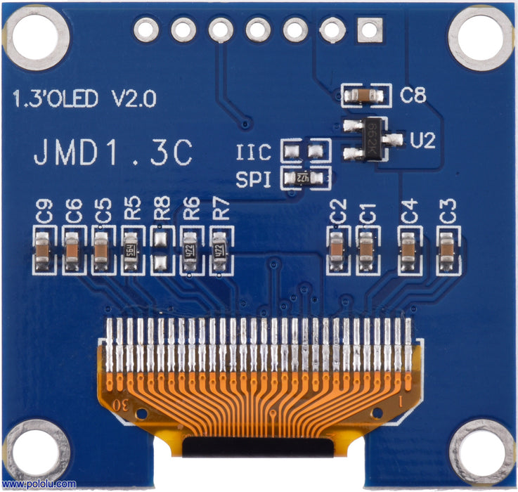 Graphical OLED Display: 128x64, 1.3", White, SPI