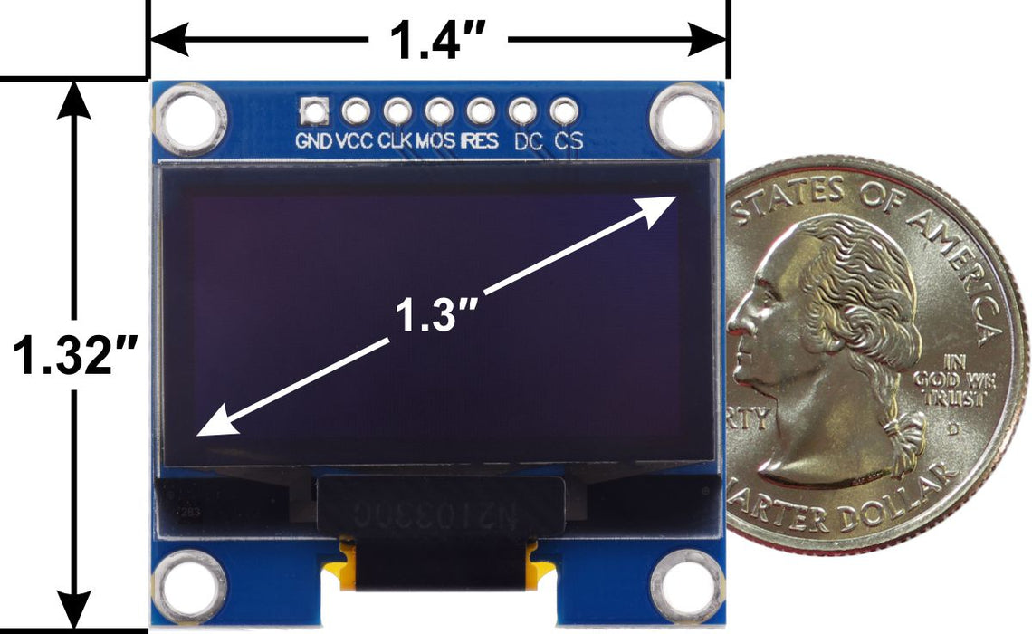 Graphical OLED Display: 128x64, 1.3", White, SPI