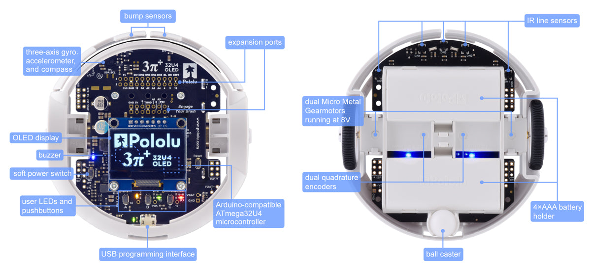 3pi+ 32U4 OLED Robot Kit with 30:1 MP Motors (Standard Edition Kit)