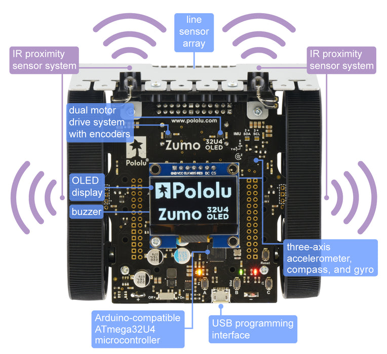 Zumo 32U4 OLED Robot (Assembled with 75:1 HP Motors)