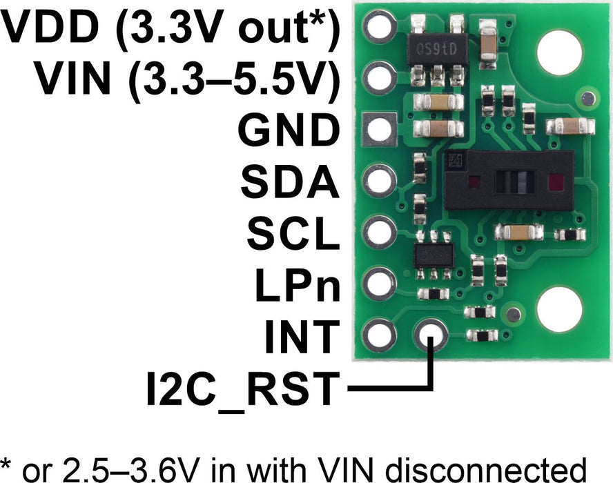 VL53L5CX Time-of-Flight 8×8-Zone Distance Sensor Carrier with Voltage Regulator, 400cm Max