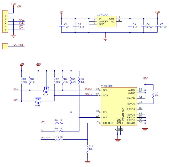 VL53L5CX Time-of-Flight 8×8-Zone Distance Sensor Carrier with Voltage Regulator, 400cm Max