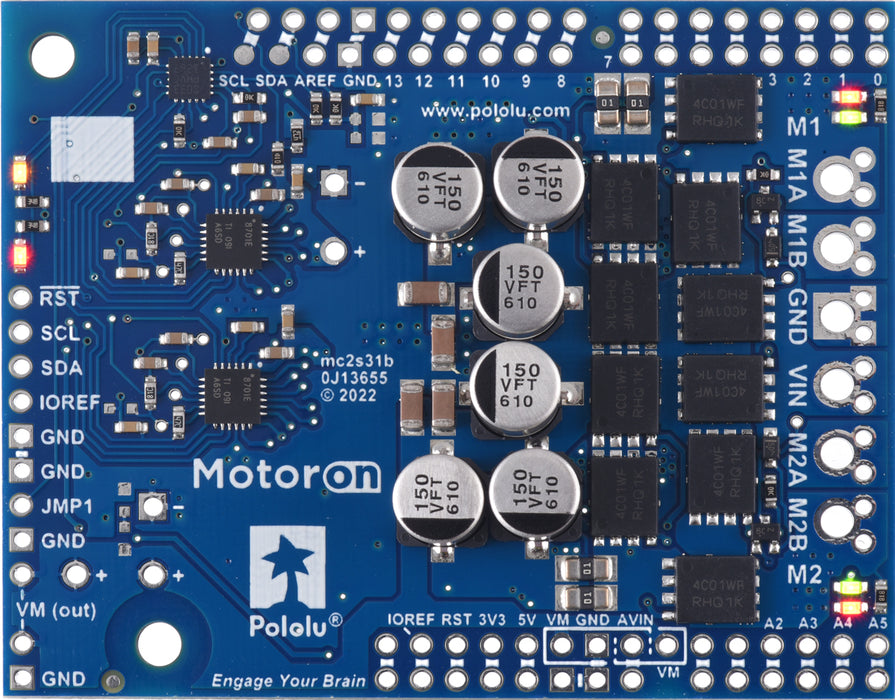 Motoron M2S18v20 Dual High-Power Motor Controller Shield for Arduino (No Connectors)