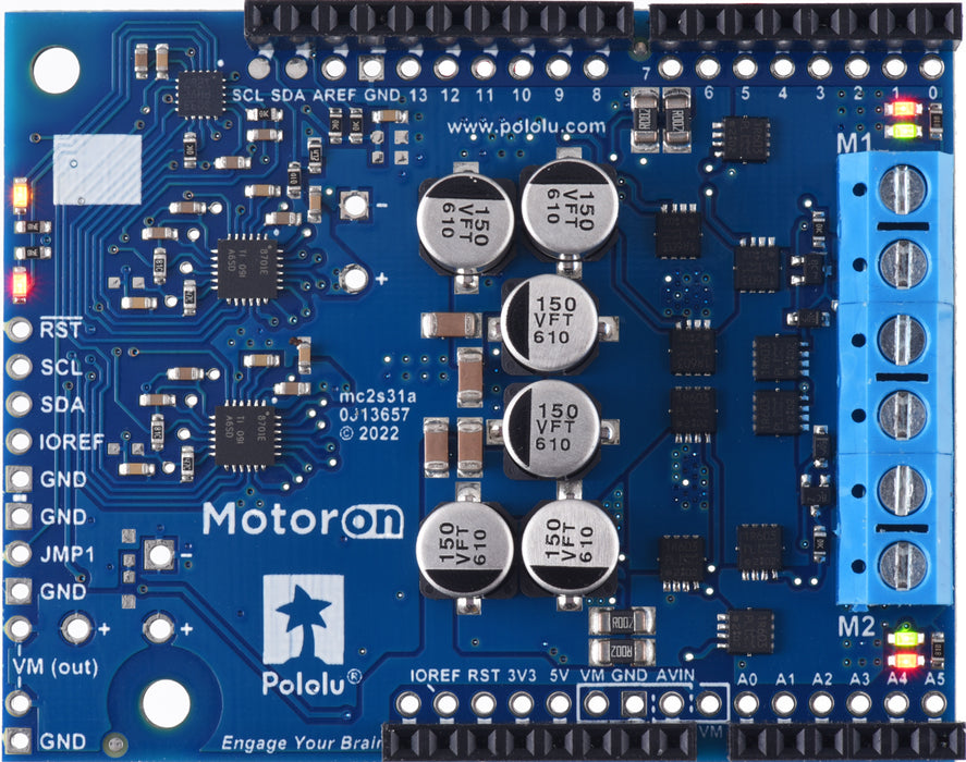 Motoron M2S18v18 Dual High-Power Motor Controller Shield for Arduino (Connectors Soldered)