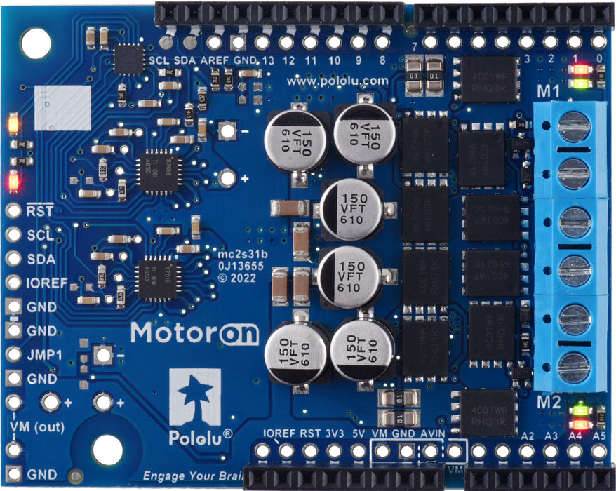 Motoron M2S18v20 Dual High-Power Motor Controller Shield for Arduino (Connectors Soldered)