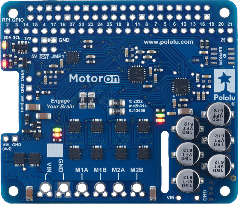 Motoron M2H18v18 Dual High-Power Motor Controller for Raspberry Pi (No Connectors or Standoffs)