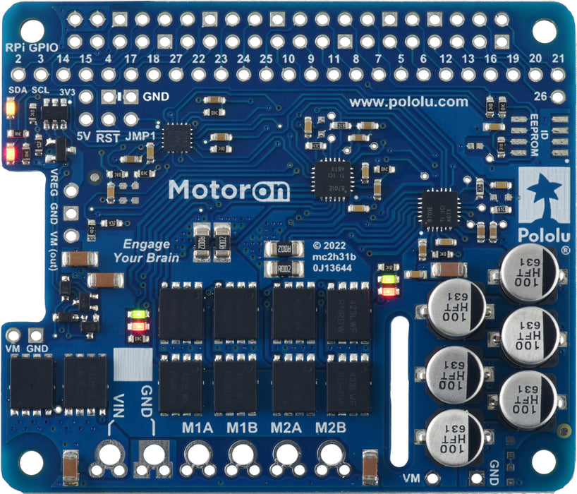 Motoron M2H24v16 Dual High-Power Motor Controller for Raspberry Pi (No Connectors or Standoffs)