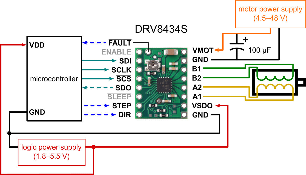 DRV8434S SPI Stepper Motor Driver Carrier, Potentiometer for Max. Current Limit (Header Pins Soldered)