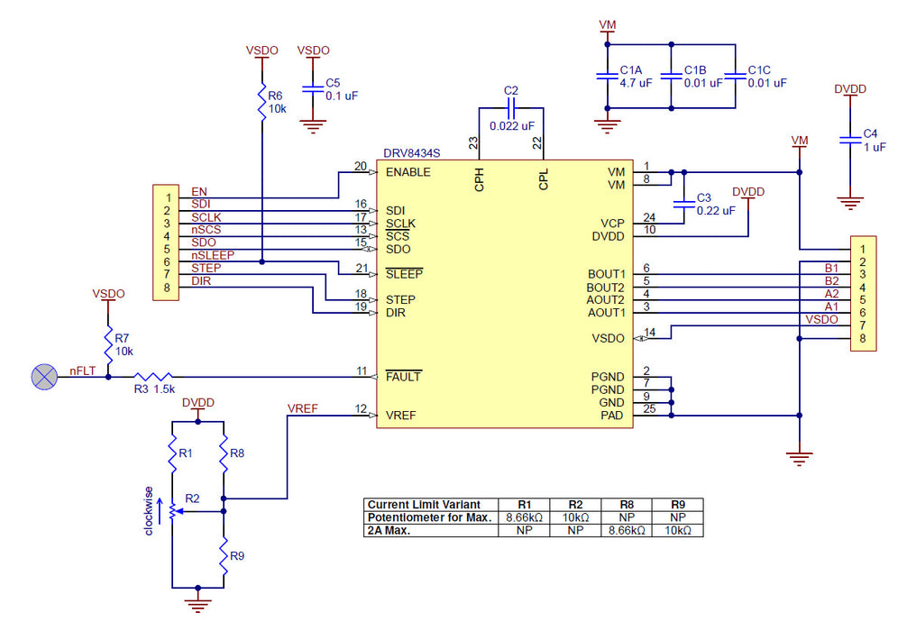 DRV8434S SPI Stepper Motor Driver Carrier, Potentiometer for Max. Current Limit (Header Pins Soldered)