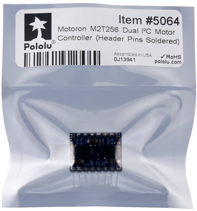 Motoron M2T256 Dual I²C Motor Controller (Header Pins Soldered)