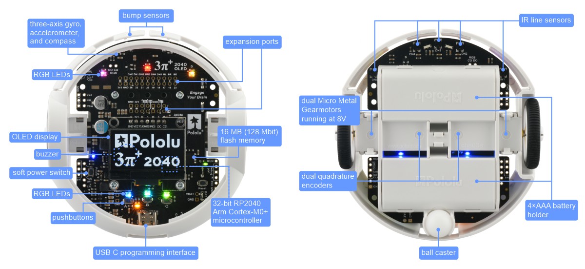 3pi+ 2040 Robot - Turtle Edition (75:1 LP Motors), Assembled